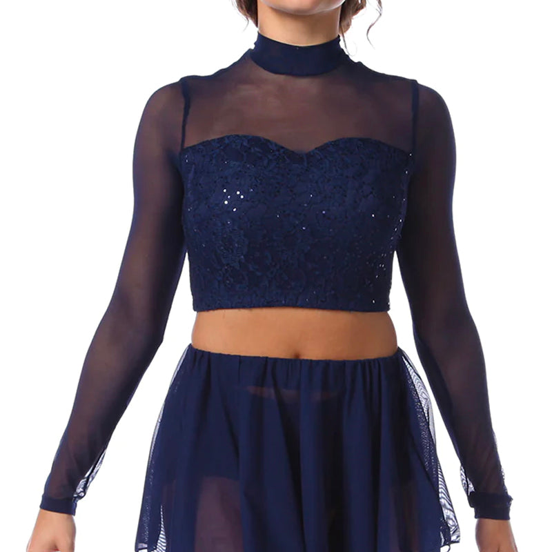 Sequin Long Sleeve Mesh Crop