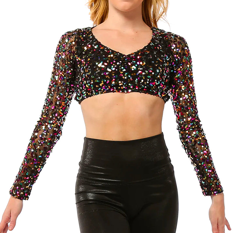 Long Sleeve Sequin Crop